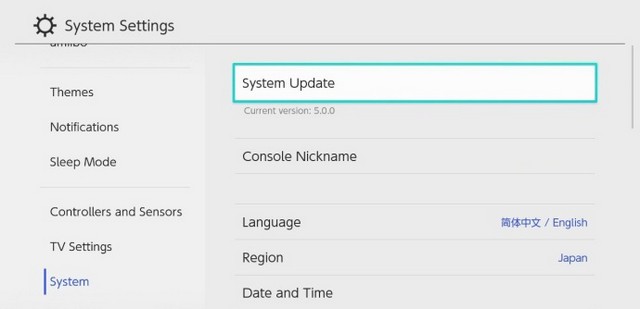 任天堂Switch进行5.0.0版本更新