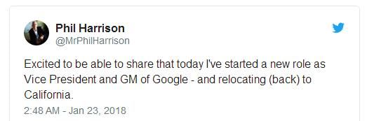 前索尼SCE总裁菲尔·哈里森宣布加盟谷歌