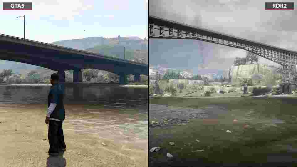 画面对比视频：《GTA5》vs《荒野大镖客2》